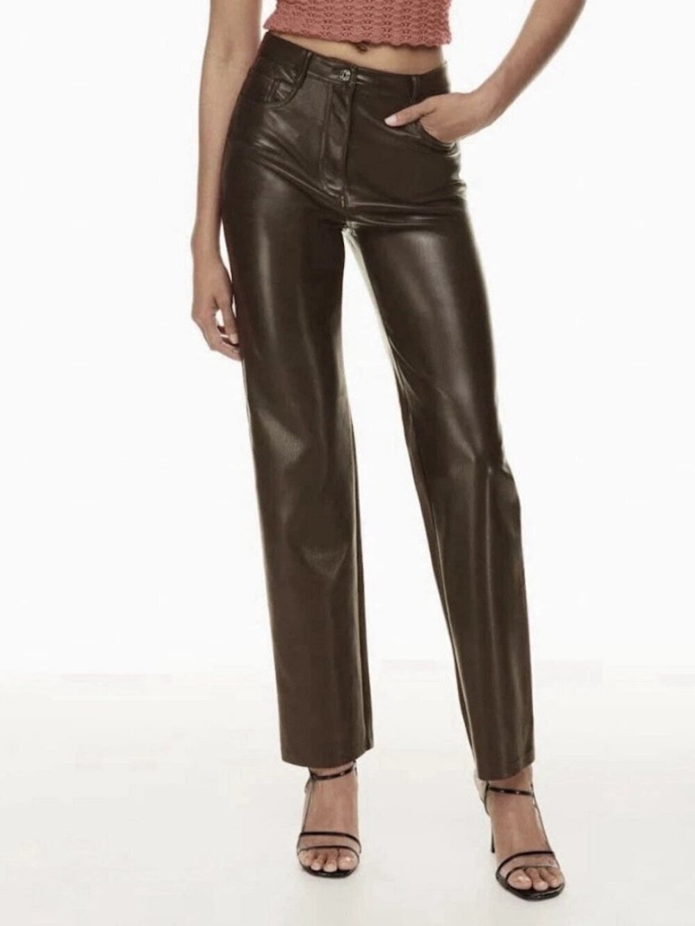 Wilfred Aritzia Melina Pants Dark Mocha Vegan Leather High Rise Straight Leg 6